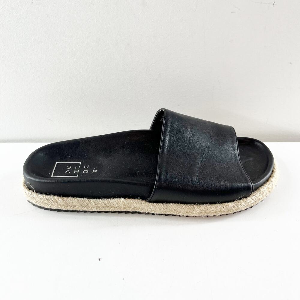 ShuShop Crisanta Faux Leather Slip On Slides Sandals Black 8 - Picture 5 of 8